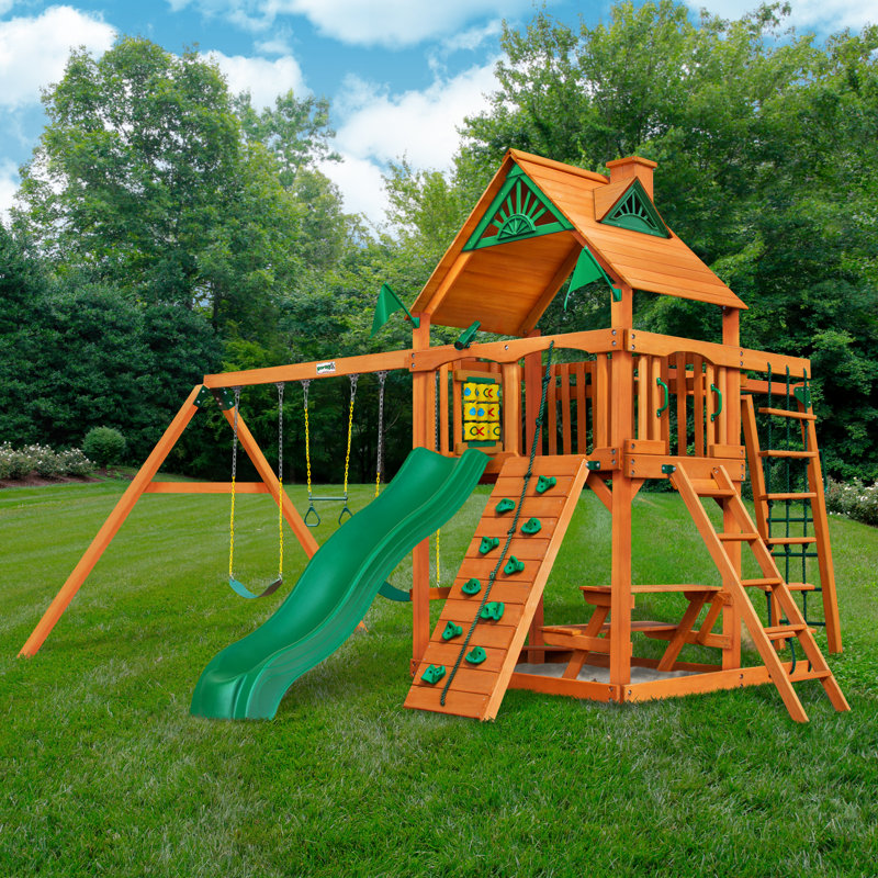 Gorilla Playsets Navigator Swing Set with Wood Roof & Reviews Wayfair